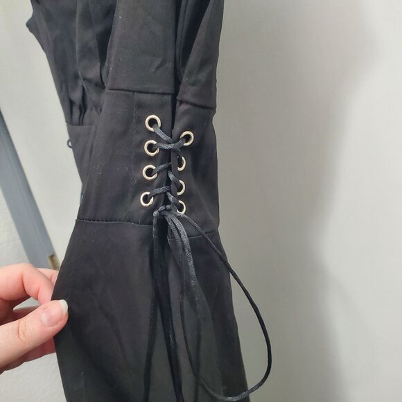 Wellwits Black‎ White Embroidered Spider 1940s Pinup Corset Lace Gothic Dress S - Picture 2 of 8